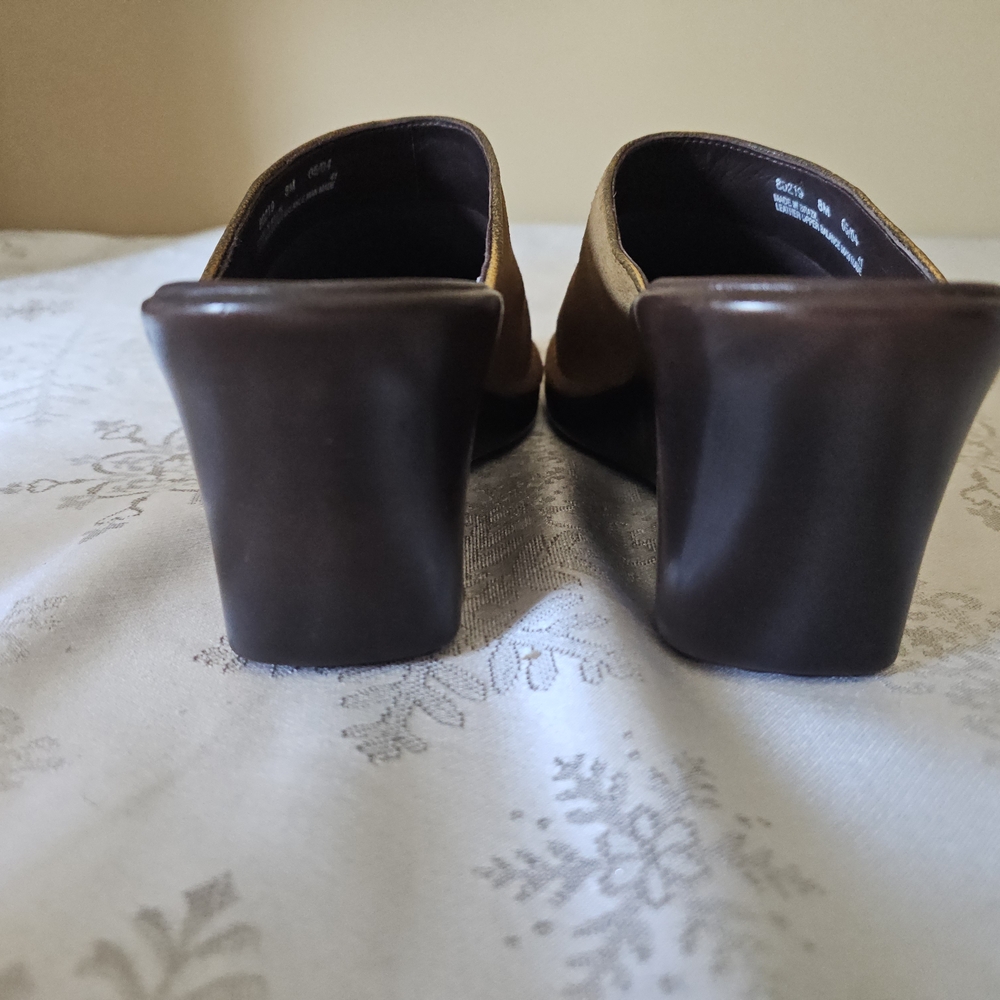 Indigo Suede With Flowers Boho Hippie Tan Clogs Wedge Mules Sz 8 - Picture 14 of 15